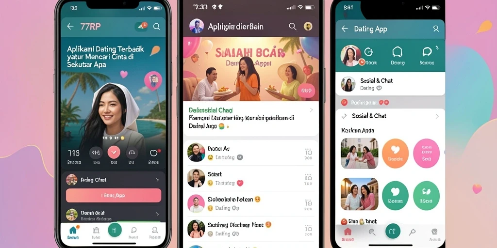 Screenshot aplikasi 77RP menampilkan antarmuka pengguna kencan yang menarik.