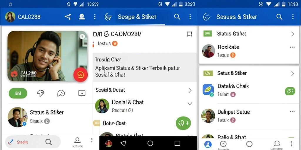 Antarmuka menarik CALO288 dengan berbagai stiker dan status.