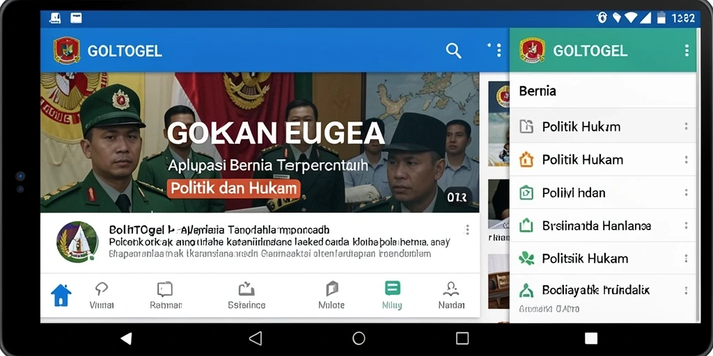 Antarmuka GOLTOGEL menampilkan berita politik dan hukum terkini.