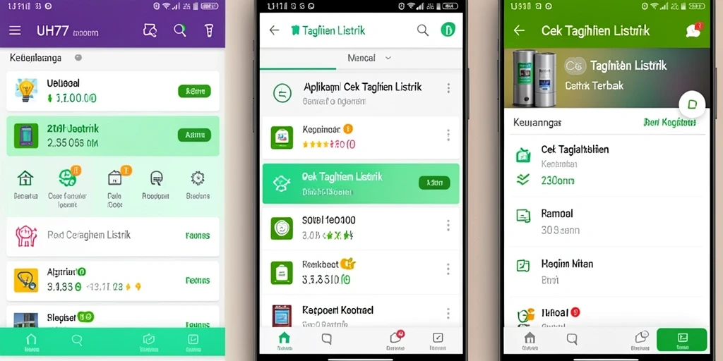 Tampilan utama aplikasi UH77 untuk cek tagihan listrik.