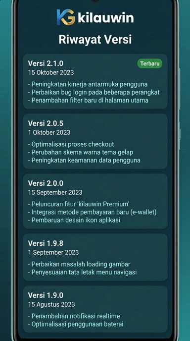 Tampilan riwayat versi kilauwin